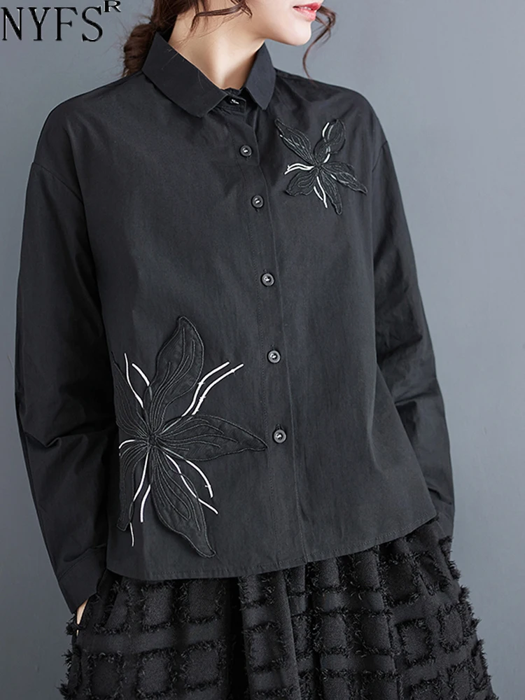 Женская рубашка с длинным рукавом NYFS однобортная блузка в стиле пэчворк цветами