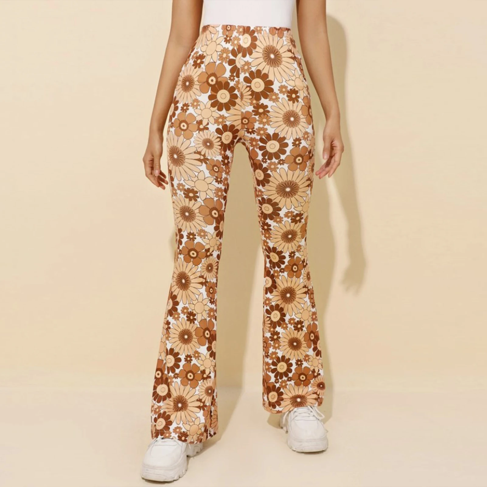 Retro Floral Printed Women Flared Pants Summer 2023 Fashion High Waisted Slim Trousers Ladies Casual Tight Pants Streetwear New