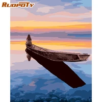 ruopoty painting by numbers kits for adults canoe lake landscape oil picture by number 40x50 frame on canvas home decor art