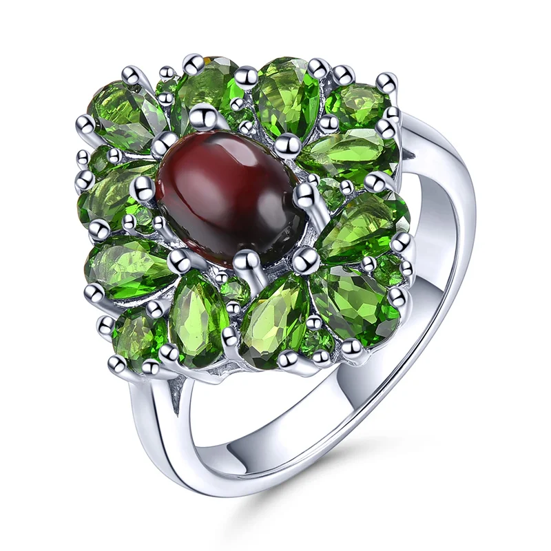 

Authentic Sterling Silver 925 Ring for Women Natural Garnet Chrome Diopside Gemstone Birthday Anniversary Jewelry Gift US Size 8