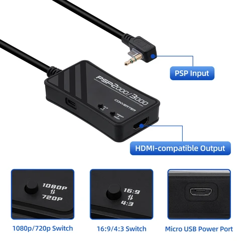 Многофункциональный HDTV с разрешением 720p/1080p, HDMI-совместимый аудиоадаптер Vdeo, кабель-конвертер для игровой консоли PSP 2000/3000