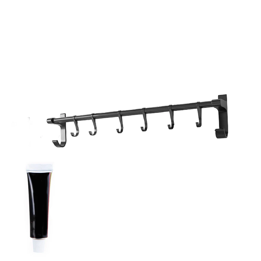 

Adhesive Aluminum Black Home Movable Hooks Restaurant Wall Mounted Kitchen Utensil Holder Heavy Duty No Drilling Cutter Storage