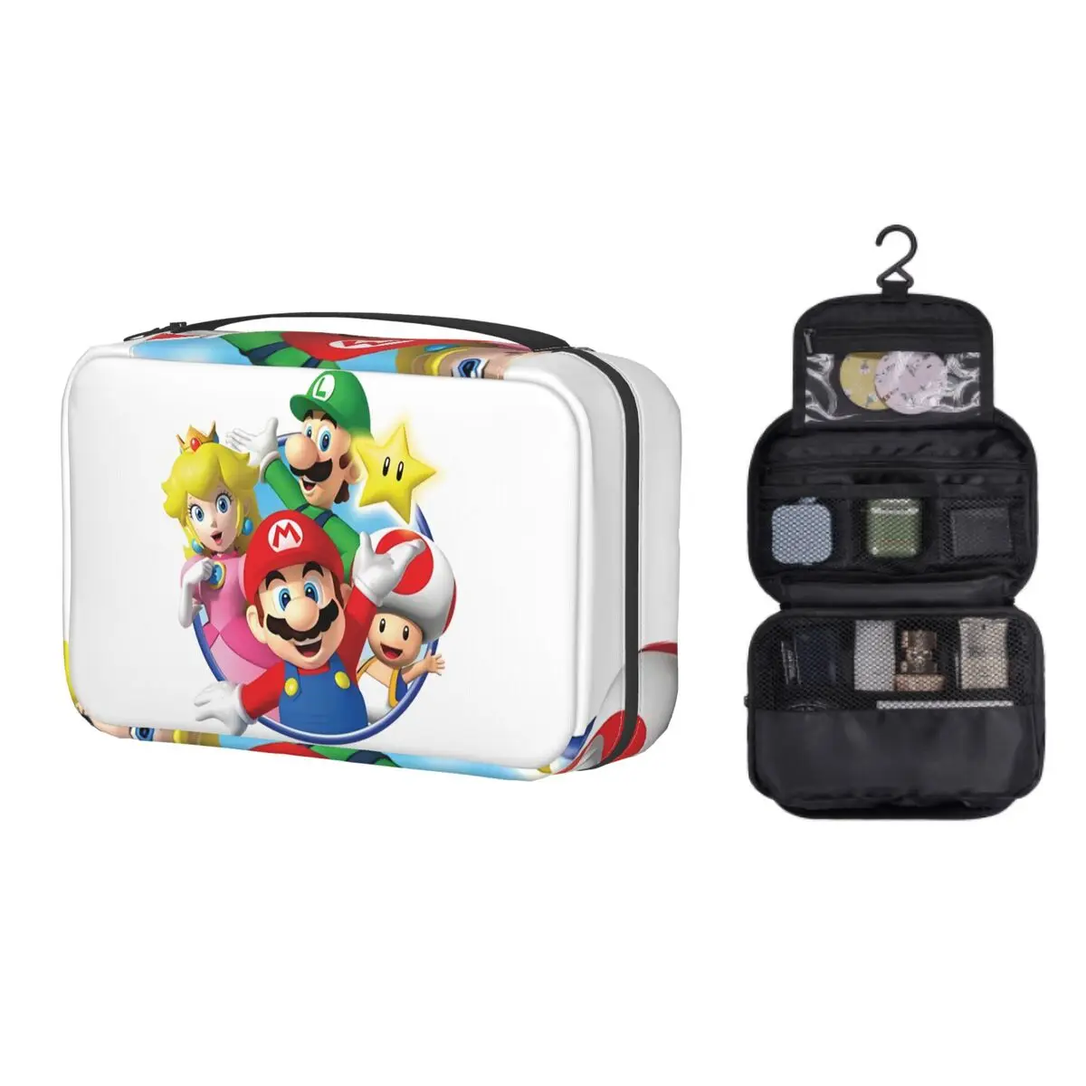 

Cute Marios Mushroom Video Game Travel Toiletry Bag for Women Hanging Makeup Cosmetic Organizer Dopp Kit