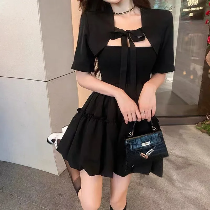 

Sweet Two Piece Sets Women's Clothing Lace Up Cropped Tops Ruffles Backless A-line Outfits Ropa Mujer Fashion Japanese Y2k Suit