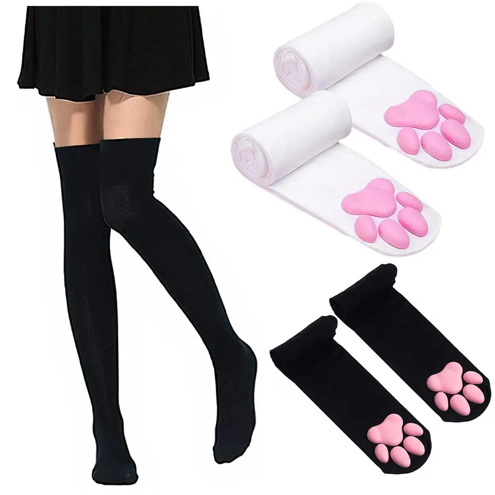 Cat Paw Thigh High Socks Golves Sleeves Cute Soft 3D Toe Beans Stocking Mittens Kitten Claw Pad Socks for Girl Women Cosplay Set