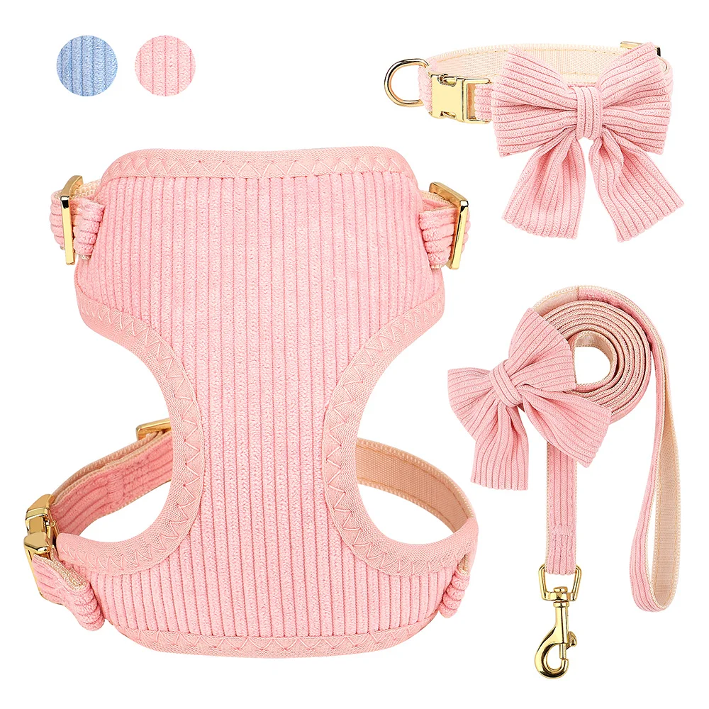 

Vest Small With Collar Pink Collar Medium Walking Harness Dog Cute Dog Dogs Harness Set For Bowtie Outdoor Leash Soft Leash