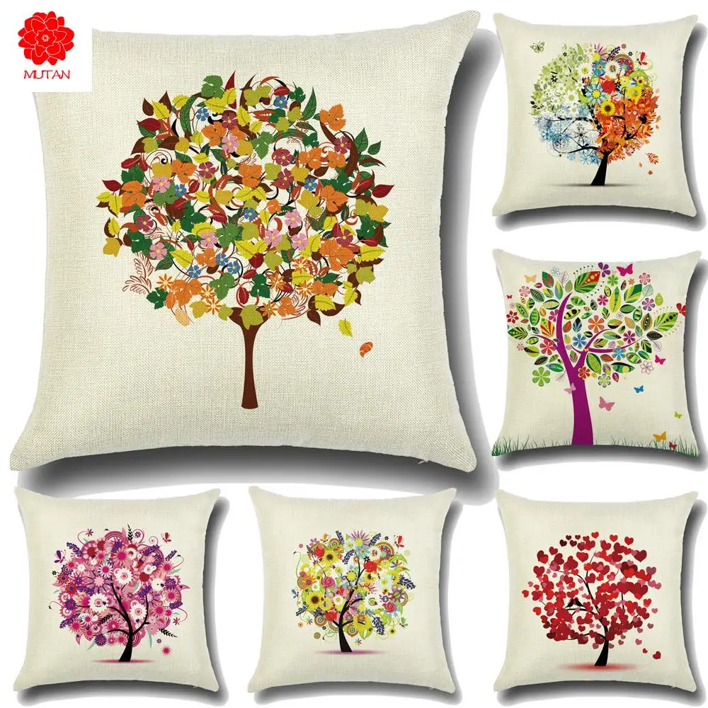 

YWZN Plants Tree Decorative Pillowcases Colorful Tree Cotton Linen Throw Pillow Case Pillow Cover kussensloop funda de almohada