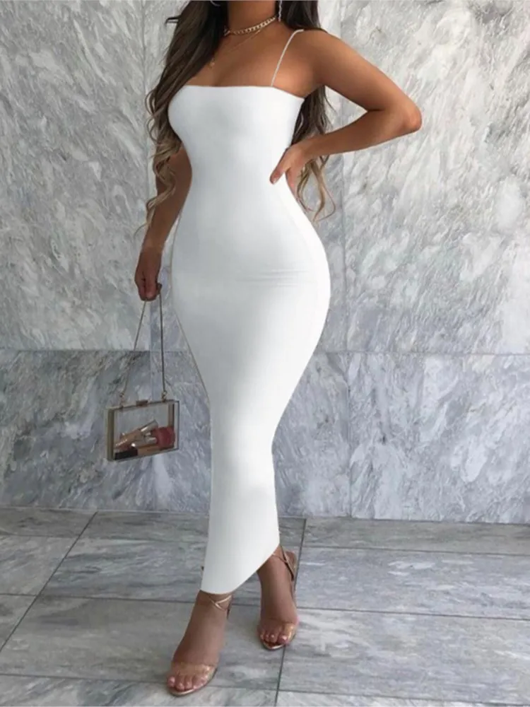 

Летнее женское сексуальное вечернее платье на бретелях-спагетти, однотонные облегающие Женские Модные Новые Клубные обтягивающие платья
