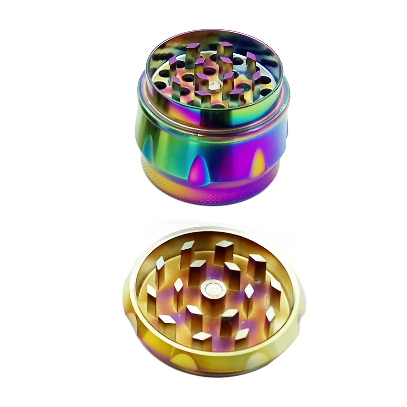 

Zinc Alloy Metal Herb Grinder Tobacco Herbal Smoke Shredder Spice Mill Rainbow With Magnetic Lid Smoking Accessories