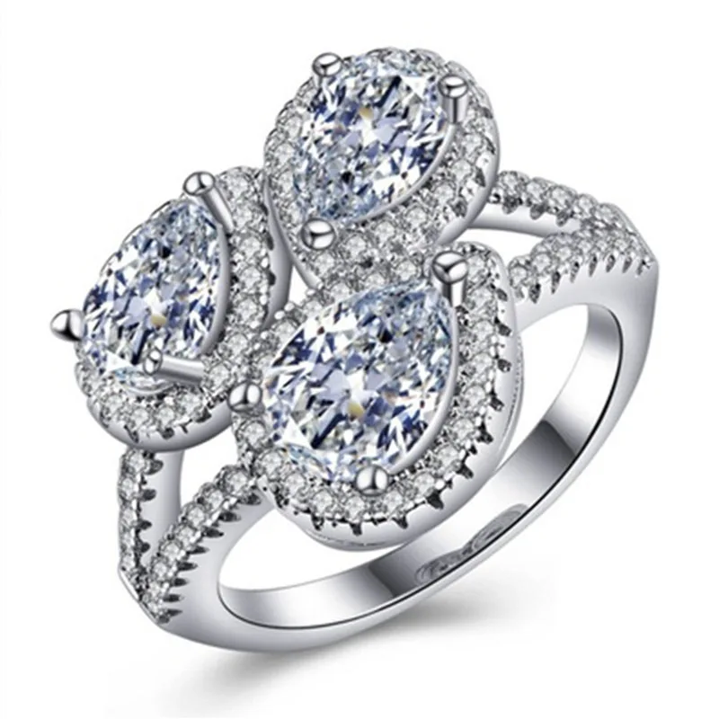 

Fashion Silver Color Inlaid Water Drop Crystal Rhinestone Zircon Female Ring for Teardrop Women Party Wedding Jewelry