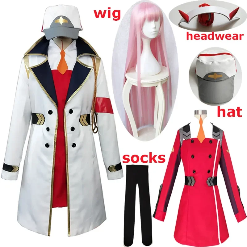 

Anime DARLING In The Franxx 02 Red Cosplay Costume Zero Two Cosplay Women Costume Dress Full Sets Wig Hat Cloak Free Shiping