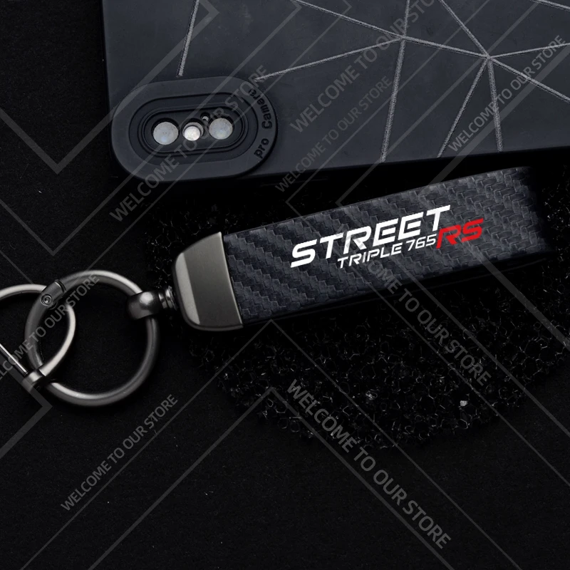 Фото 1 шт. брелок для мотоцикла для Triumph Street Triple 765 765R 765RS логотип виджет украшения металлический кожаный брелок из углеродного волокна №2