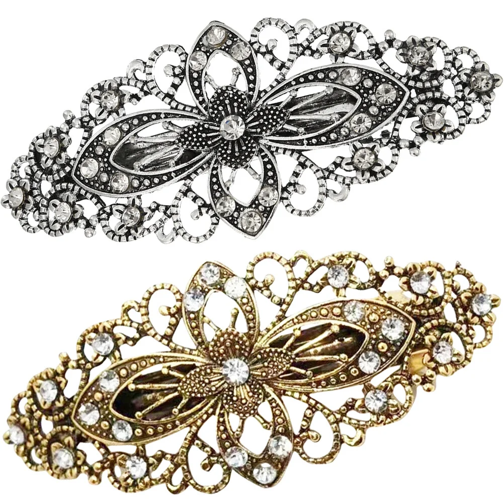 

2 Pcs Metal Clip Vintage Decors Women Accessories Barrettes Thick Flower Accesories Aesthetic