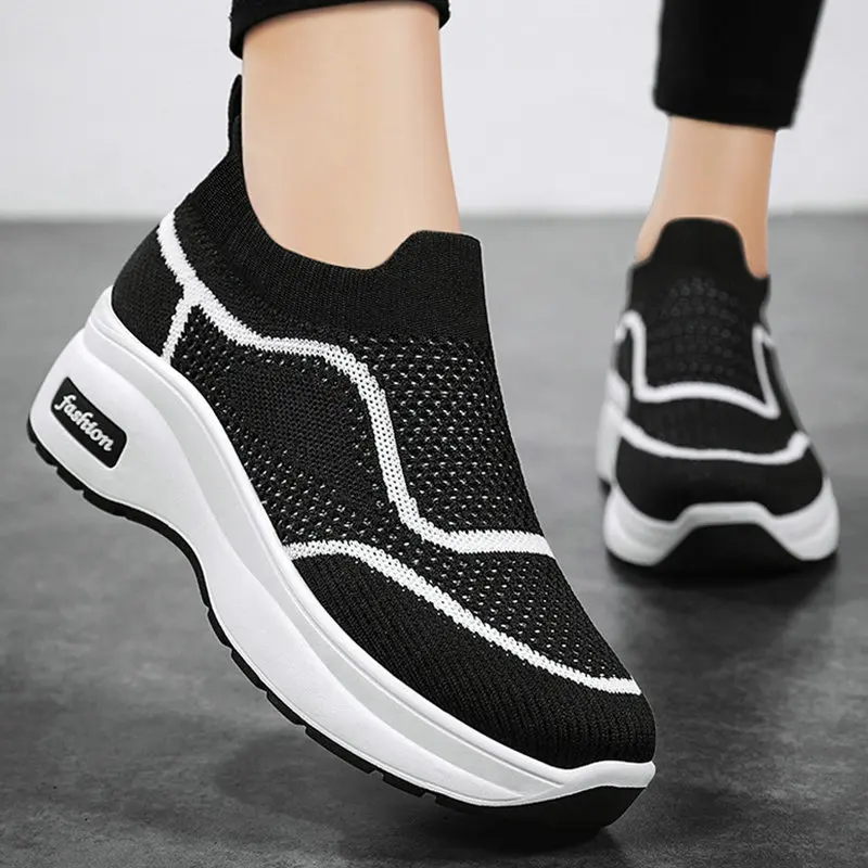 2023 New Platform Shoes for Women Mesh Breathable Casual Wedges Sneakers Height Increasing Female Walking Footwear Deportivas Ho