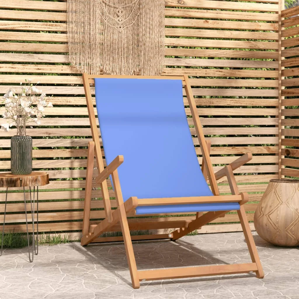 

Folding Beach Chair Solid Wood Teak Blue 23.6" x 49.6" x 34.4" Outdoor Chair Outdoor Furniture