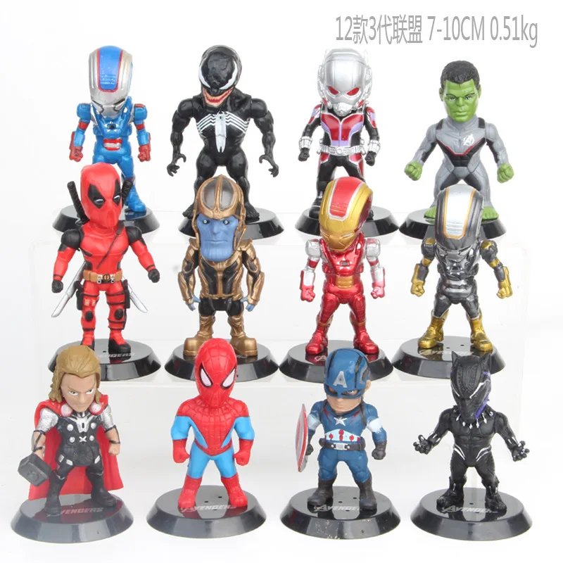 

12pcs/set Marvel Avengers Deadpool Thanos Ironman Spiderman Thor Venom Antman Hulk Black Panther Figure Model Toys