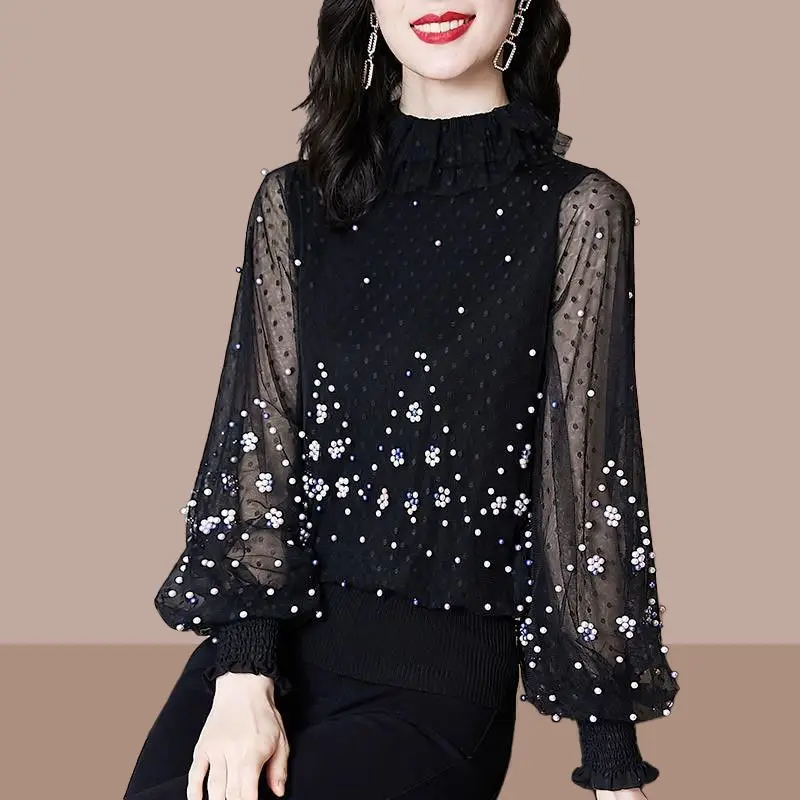 

2022 Autumn Winter New High Neck Sexy Hot Drilling Knitted Shirt Fashion Casual Long Sleeve Solid Color Women's T-Shirt A648