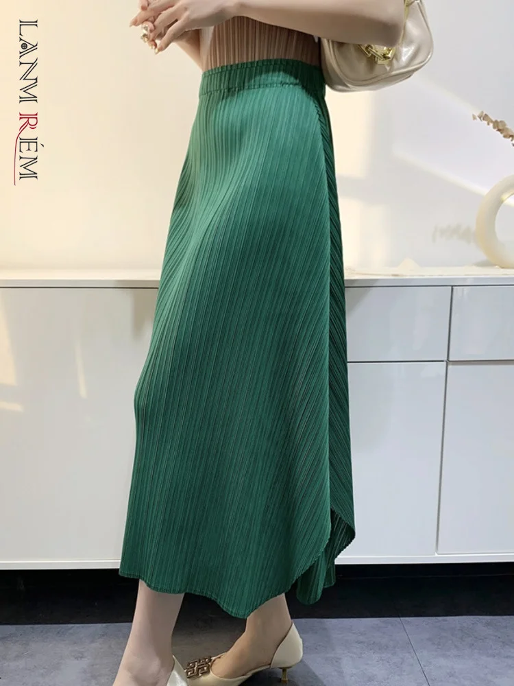 

LANMREM Trend Irregular Skirt High Waist Solid Split Mid-calf A-line Skirts All-match Female Clothing 2023 Summer New 2YA370