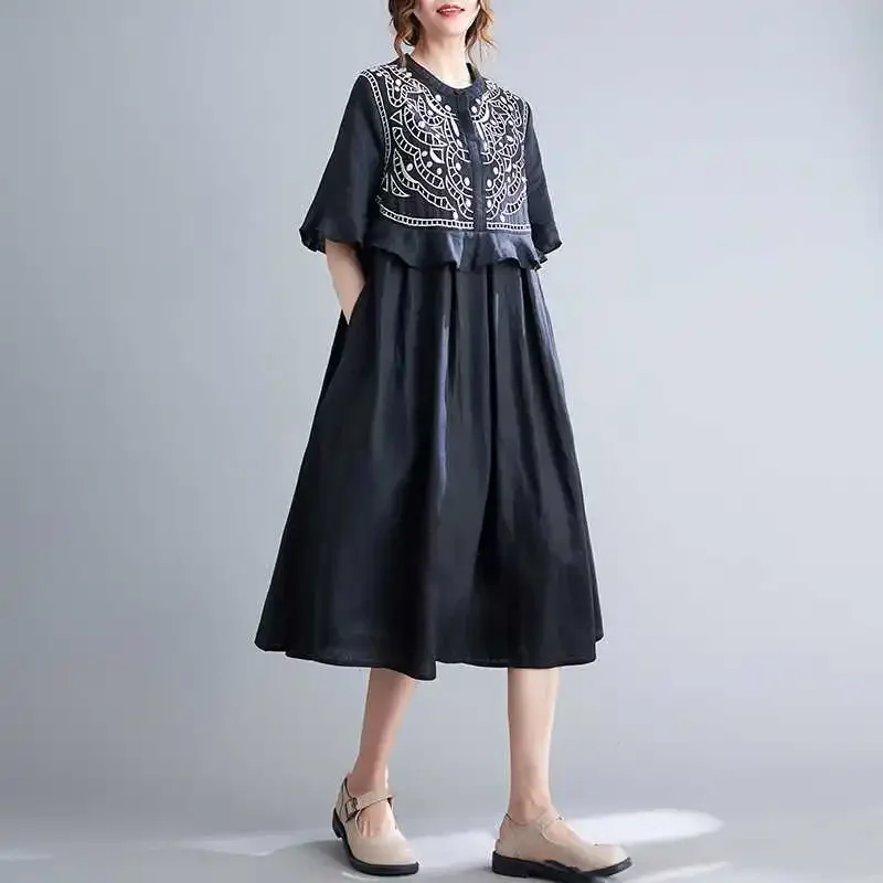 Лето 2023 новое свободное утягивающее винтажное платье трапециевидной формы с