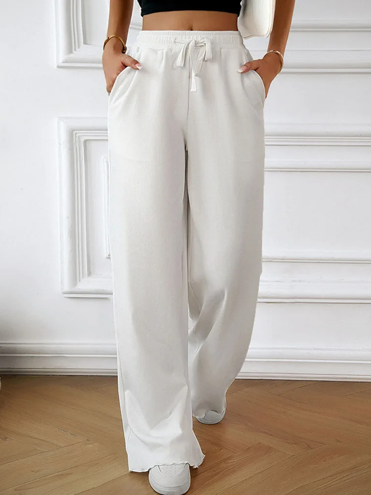 

Женские свободные прямые штаны Liooil, джоггеры, женские спортивные штаны с высокой талией и карманами, уличная одежда, осенние черные и белые длинные брюки