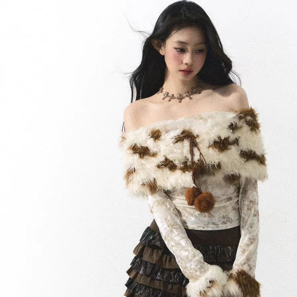 Ретро футболка из полиэстера с искусственным мехом