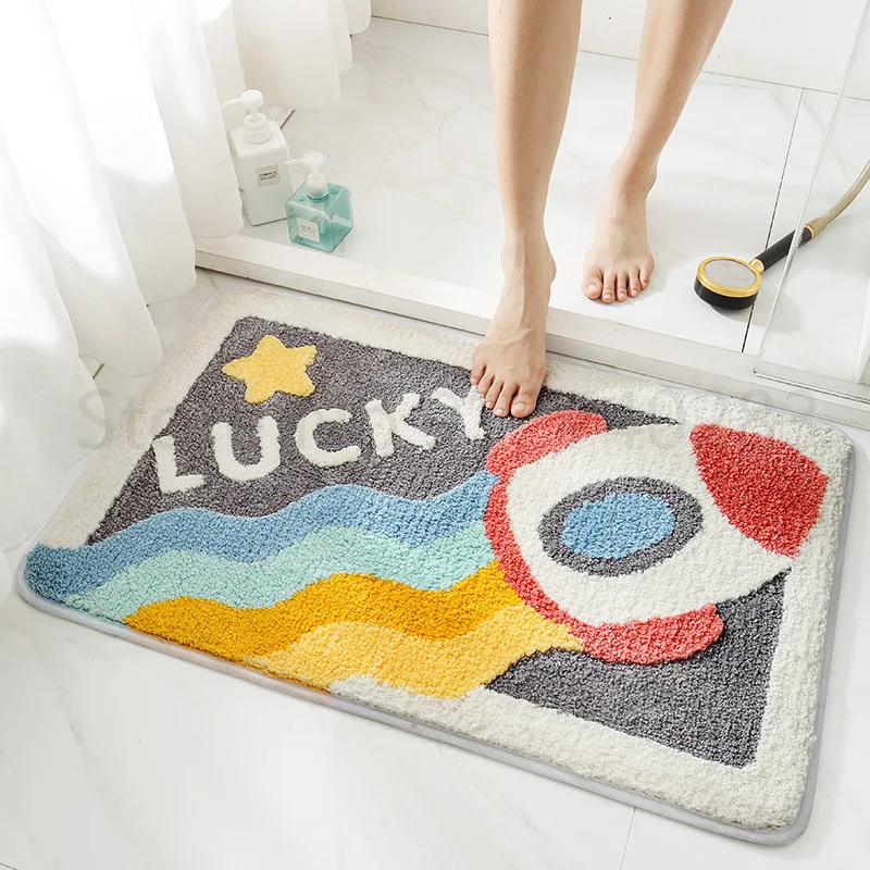 

Modern Flocking Floor Mats for Home Decor Household Bathroom Water Absorption and Anti-skid Bedroom Carpet Rugs Living Room Ru