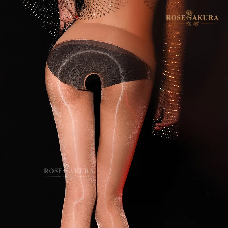 

Oil flash series shiny oily silky black stockings 360 seamless crotch sexy open file pantyhose thin