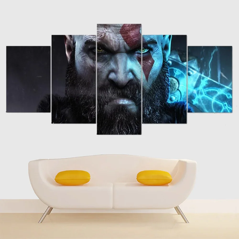 Фото Геймер 5 шт. Кратос God Of War Рисунок Игра Настенное искусство Модульные постеры Холст Картины HD Картины Домашний декор Украшение гостиной №2