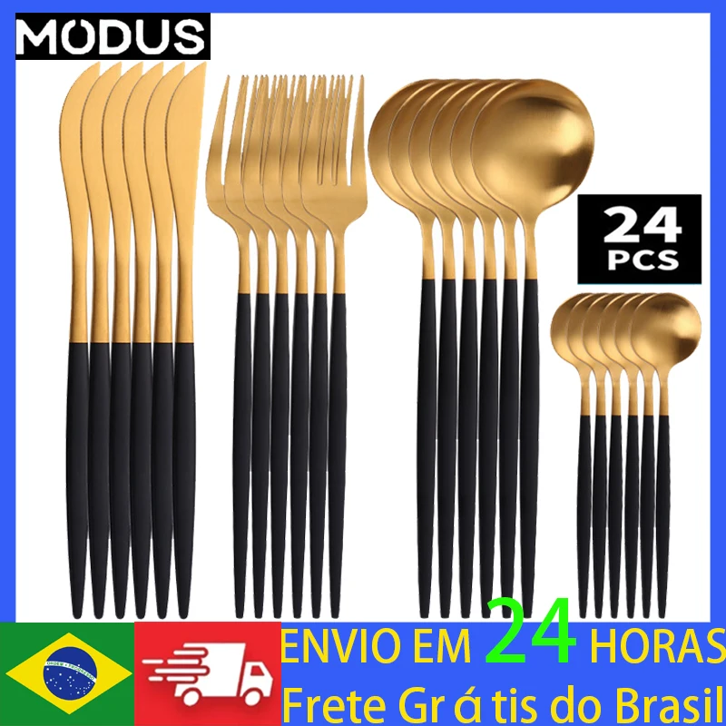 

24pcs Upscale Gold Dinnerware Set Stainless Steel Tableware Set Knife Fork Coffee Spoon Flatware Set Dishwasher Safe Cutlery Set