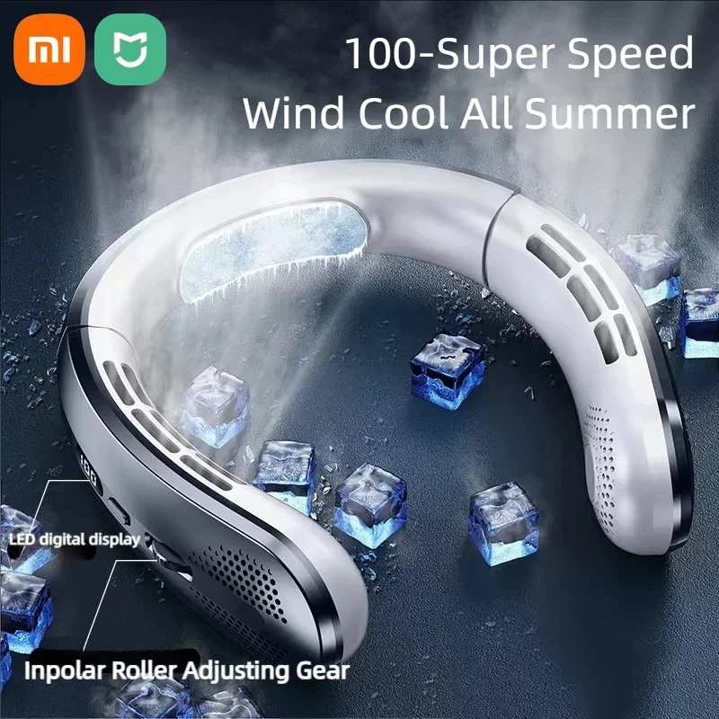 Фото Портативный электрический вентилятор Xiaomi 8000 мАч на шею, безлопастной, мини, перезаряжаемый, бесшумный, с LED-дисплеем, для улицы №1
