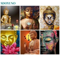sdoyuno oil paint by numbers for adults kit handpainted religious figure buddha diy painting home decor acrylic painting living