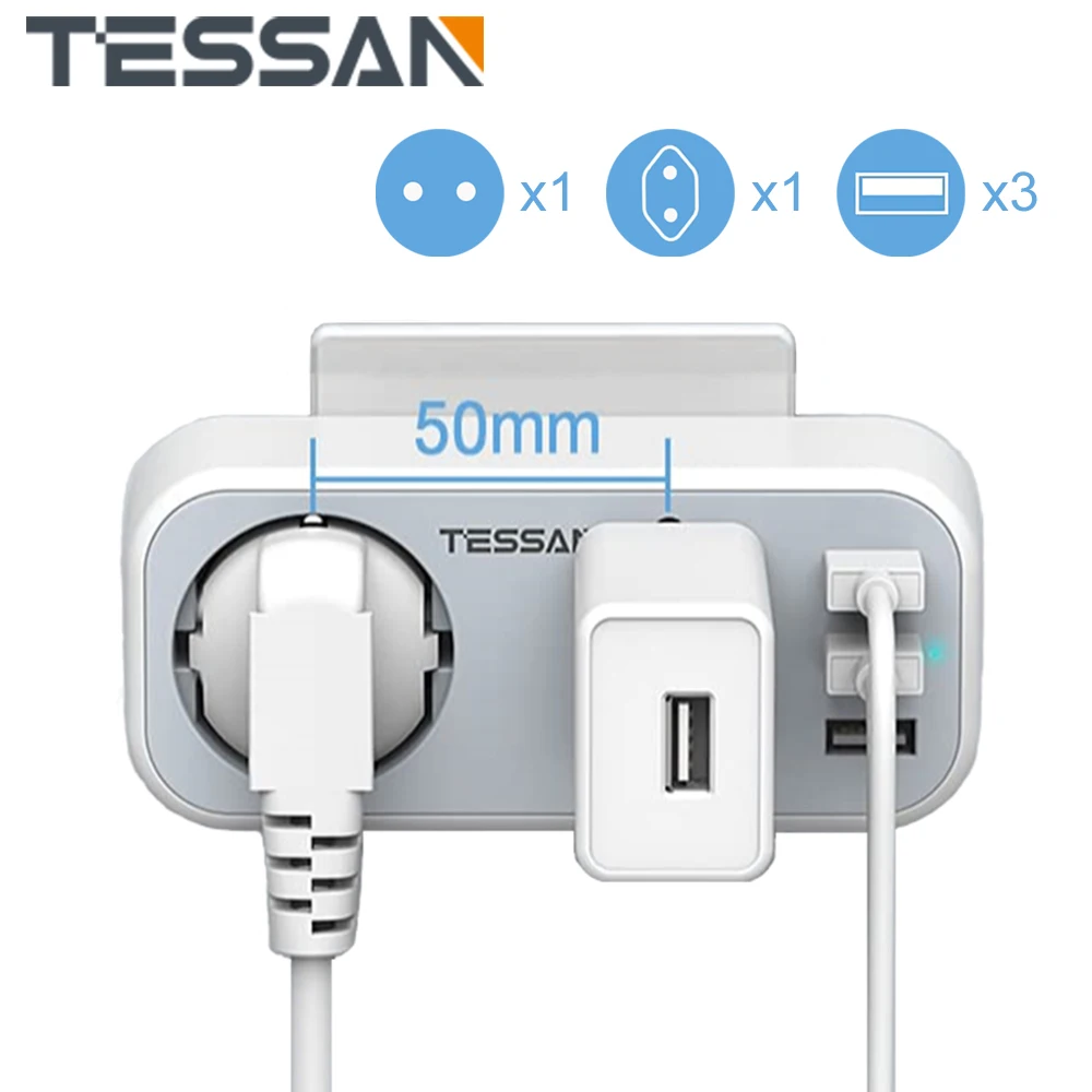 

TESSAN Travel USB Socket with 1 AC Outlet, 1 EU Socket and 3 USB Ports (5V/2.4A), EU Electrical Wall Socket for Home, Office
