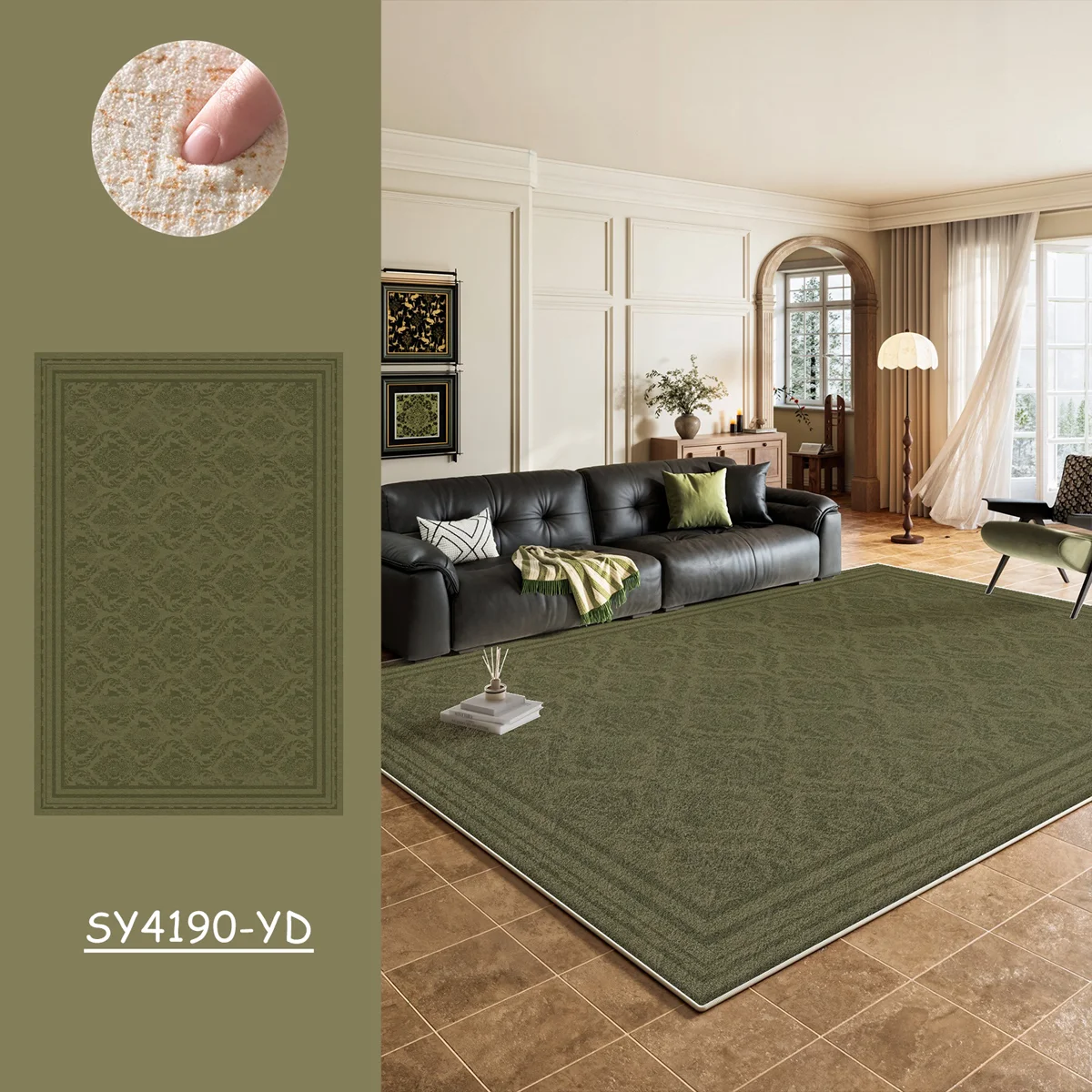 Фото Retro Style Green Carpets For Living Room Large Area Bedroom Fluffy Soft Lounge Cloakroom Floor Mat 거실 카페트 Alfombra Salón Grande №2