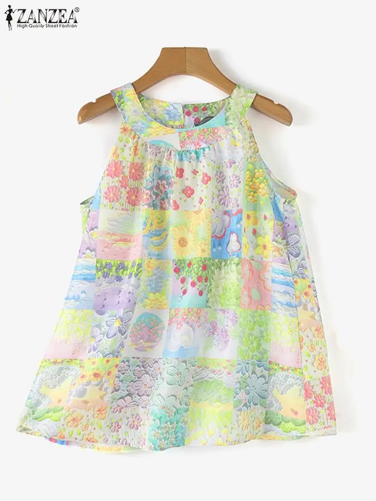 Топ ZANZEA женский Трапециевидный с круглым вырезом модная блузка оверсайз