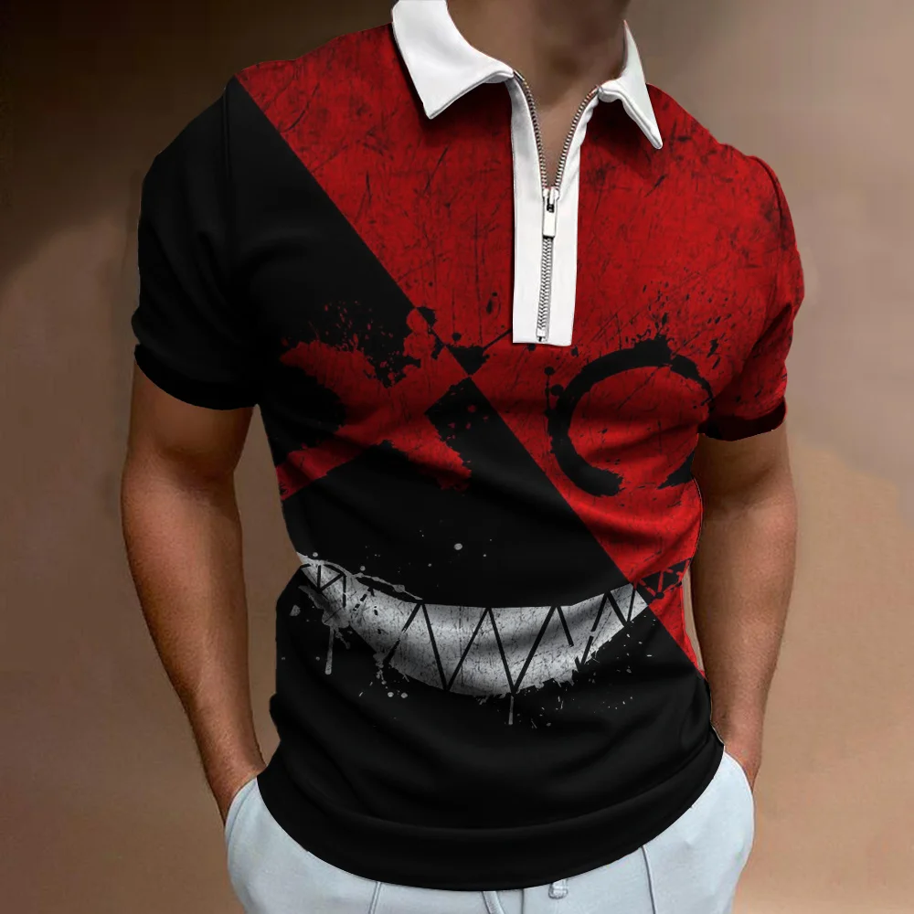 

New Hot Sale XXOO 3D Printing Men's Zipper POLO Short Sleeve T Shirt Summer Multicolor Street Casual Sports Round Shirt Variety