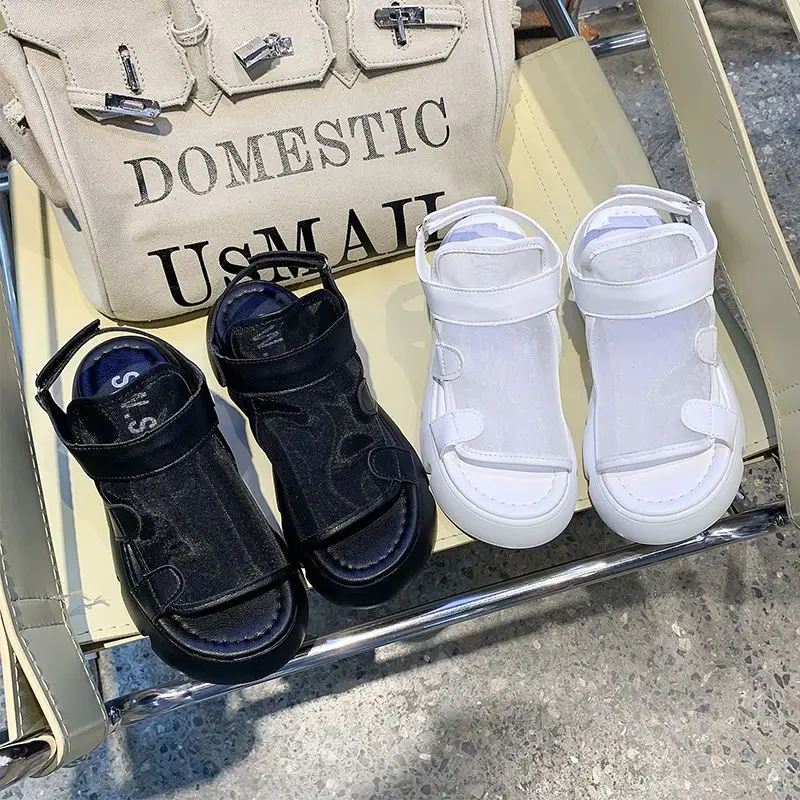 Summer New Fashion Matsuke Sandals Women's Thick Sole Hollow Breathable Mesh Roman Sandals Flat Bottom