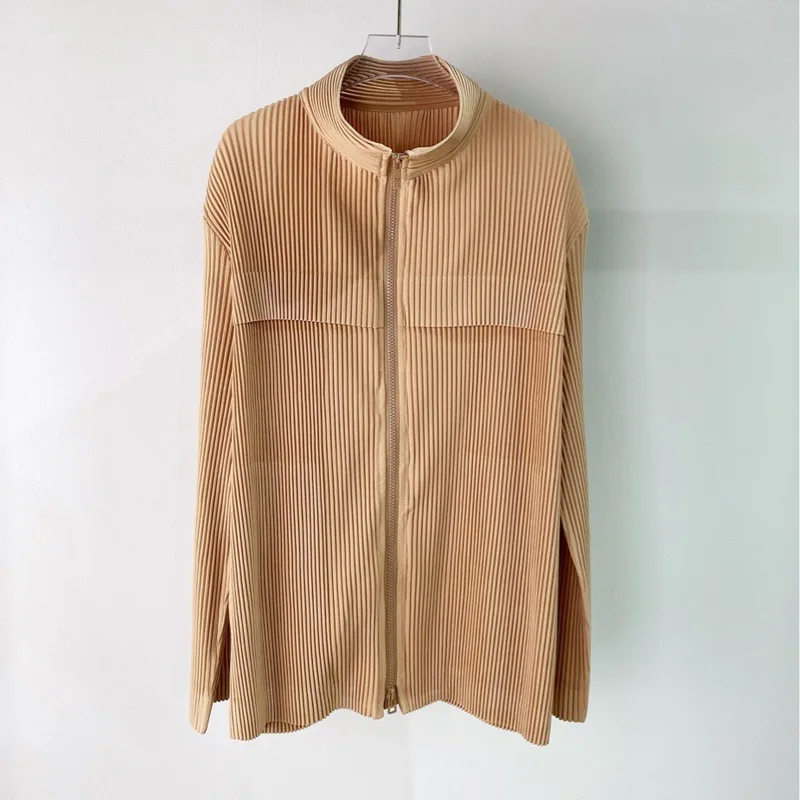 

Miyake pleated thick coat autumn new solid color loose plus size lesbian zipper top
