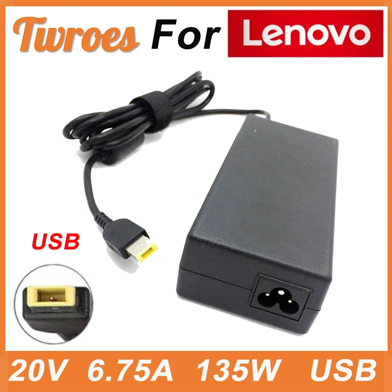 

Laptop Charger AC Adapter 20V 6.75A 135W USB For Lenovo YOGA720-15 T540p T440p Y50-70 G5005 Y520 Y7000 Y700-14 W550 Charger