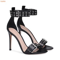 belt buckle ankle strap gladiator sandals cover heel round toe women black shoes fashion dress stiletto heel sandals