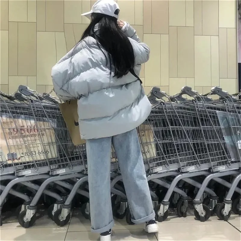 Warm Women's Cotton Jacket Korean Version of Solid Color Oversized Parka Coat Harajuku 2022 Retro Winter Loose Zipper Jacket