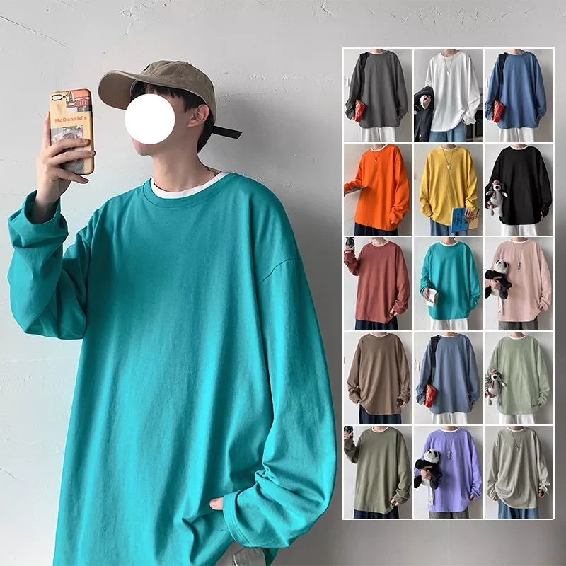

100% Cotton Men's Women T-shirt Man Long sleeves Pure Color Men t shirt T-shirts For Male Female Tops