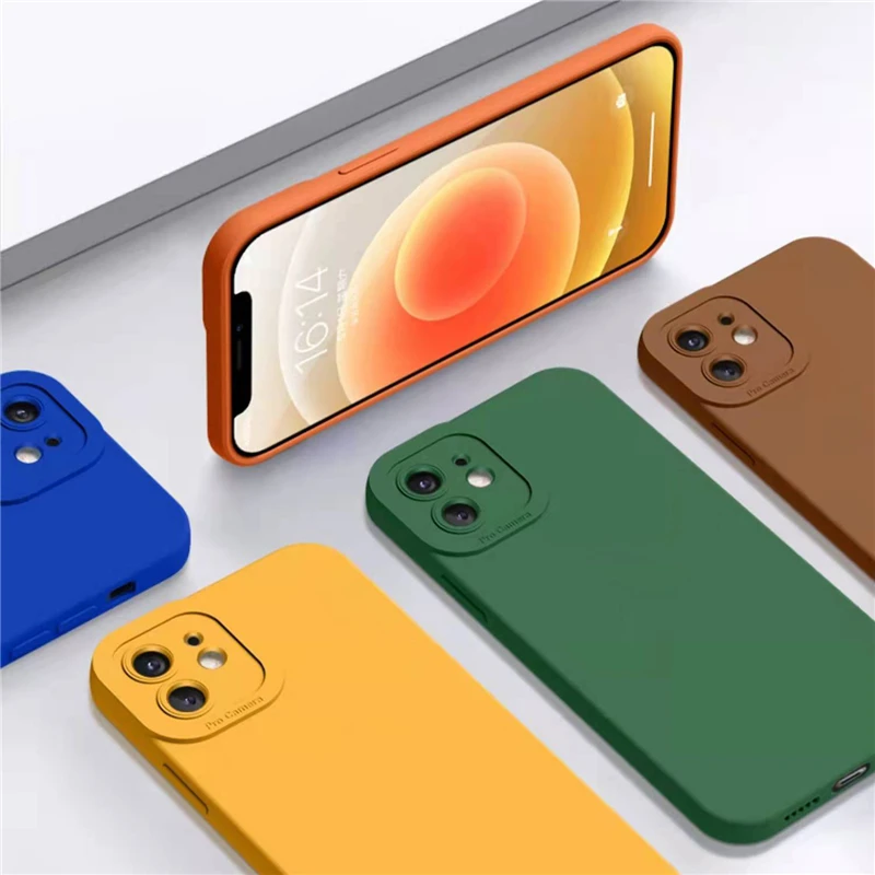 

Яркий силиконовый матовый чехол для телефона iPhone 11 12 13 Pro Max X XR XS Max 7 8 Plus, цветной противоударный мягкий чехол для защиты камеры