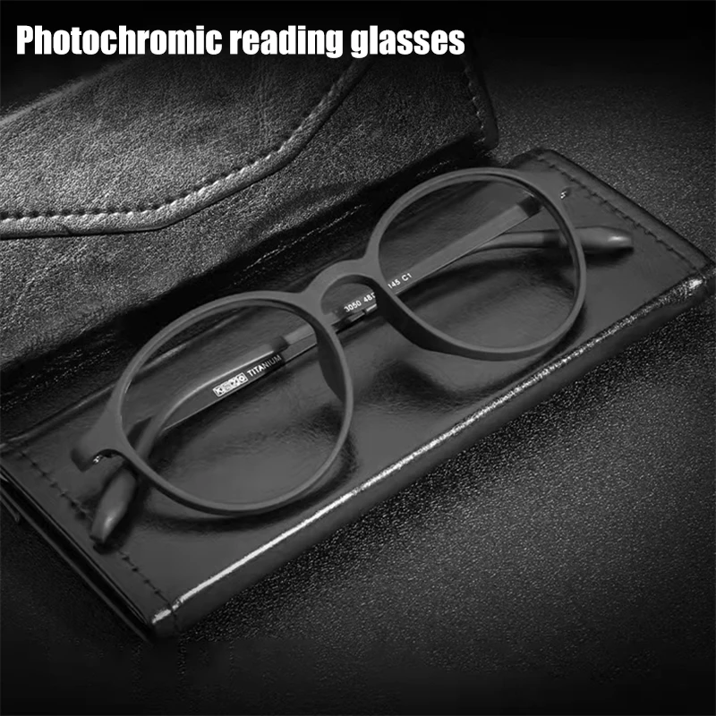 

HUYING Ultralight Rubber Titanium Round Frame Photochromic Reading Glasses Men Women Presbyopia Computer Eyeglasses