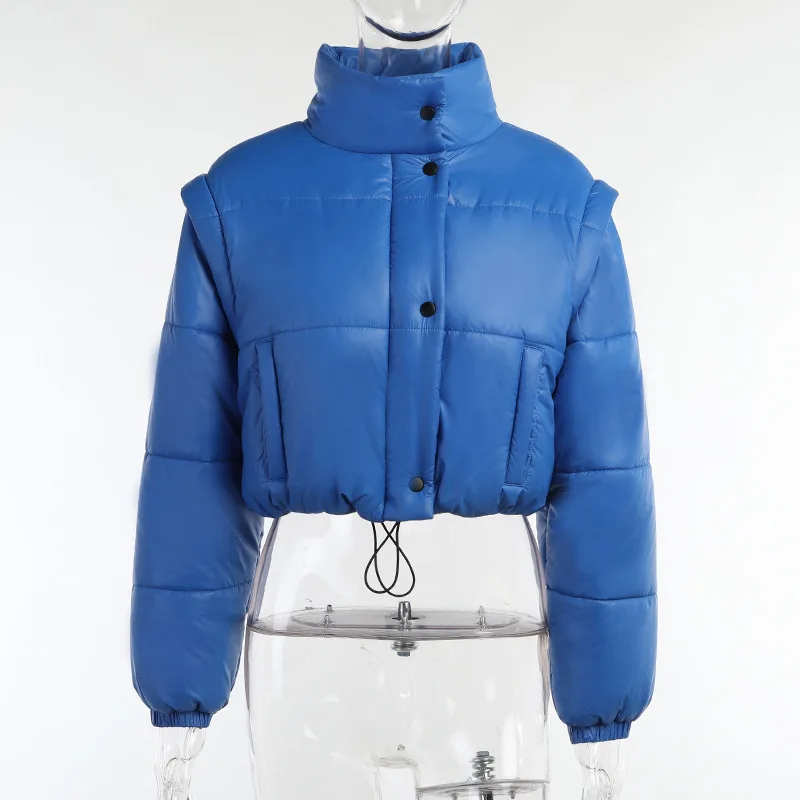 Autumn Winter Cotton-padded Parkas Jacket Women 2022 Oversized Casual Bubble Short Coat Two Wear Long-sleeved Vest Jacket Street