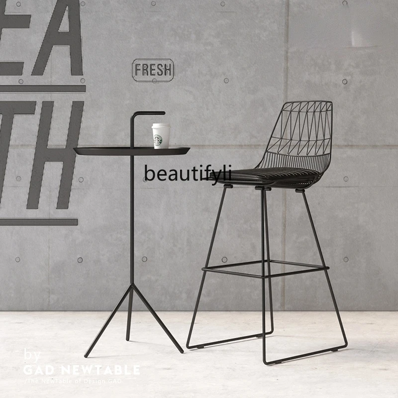 

yj Nordic Modern Golden Iron Wire Bar Chair Backrest Bar Stool Front Desk Chair High Stool Bar Stool