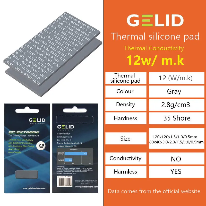Almofada Térmica do Silicone da Dissipação de Calor da Almofada do Multi-tamanho da Placa Gráfica da Cpu Gpu de Gelid Gp-extreme12w