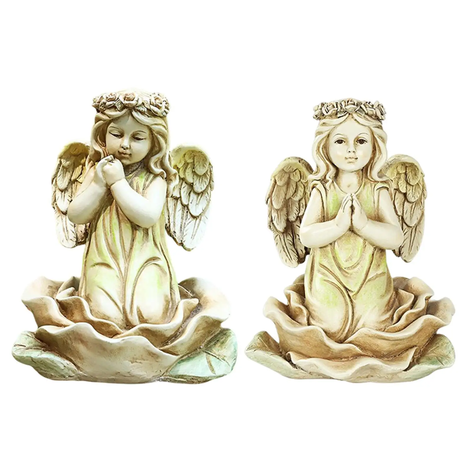 

Creative Angel Figurine Lights Sculpture Praying Accessories Flower Fairy Resin for Garden Outdoor Office Desktop Living Room