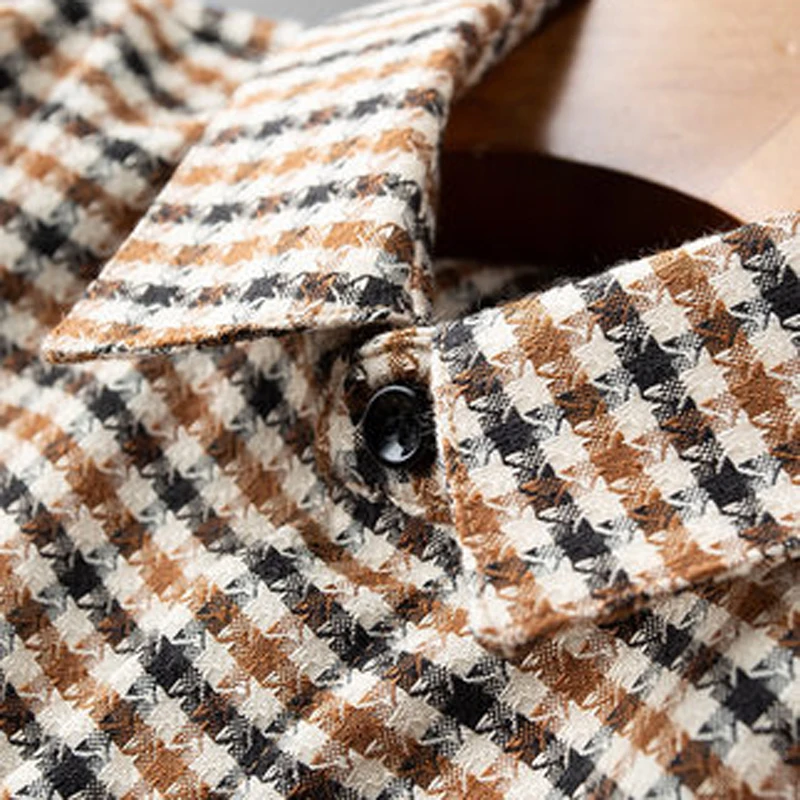 Light Luxury-grade Non-iron Anti-wrinkle Houndstooth Business Shirt Autumn Winter Men's Long-sleeve Korean Style Slim Shirts