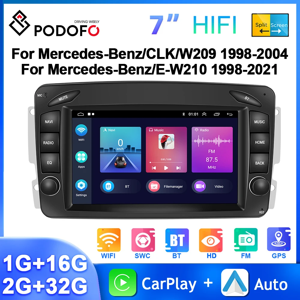 

Автомагнитола Podofo, мультимедийная стерео-система на Android, 7 дюймов, для Mercedes-Benz/CLK/W209/E-W210/Clase C/W203/SLK/W170/C208/W208