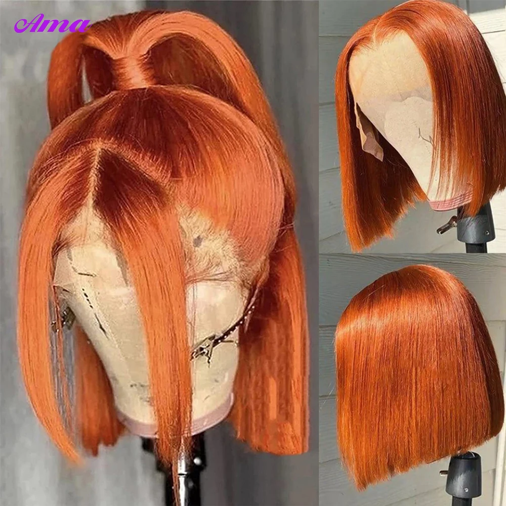 Orange Ginger Bob Wig Lace Front Human Hair Wigs For Women Bone Straight Bob Wig Human Hair 8-14 inch Short Bob Wigs 180 Density